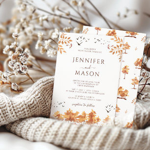 Convites Árvore de Paisagem de outono Castanho Deixa Casame