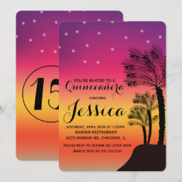 Convites Árvore de Palma do Pôr do Sol Tropical Quinceañera
