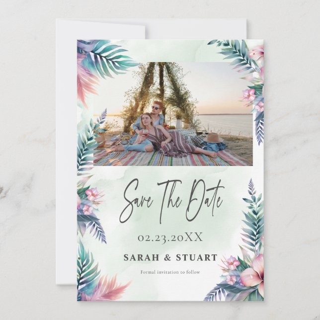 Convites Árvore de palma tropical Código QR de foto Salvar  (Frente)