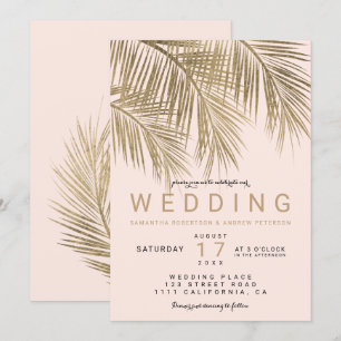 Convites Árvore de palmeira de ouro elegante rosa de casam