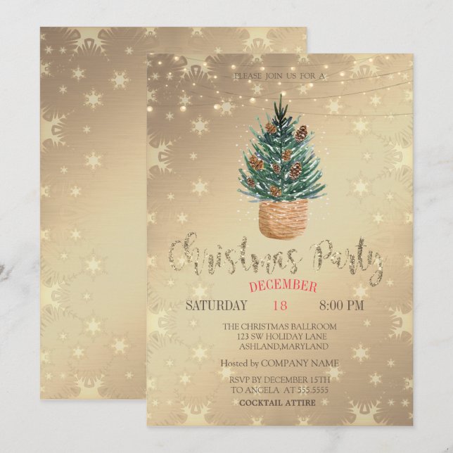 Convites Árvore de pinheiro de aquarela, Pine Cones Festa d (Frente/Verso)