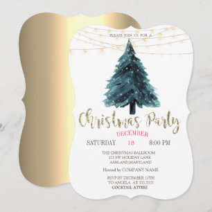 Convites Árvore de Pinheiro, Luzes Douradas Festa de Natal 