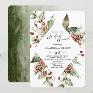 Convites Árvore de Pinheiro Verde de Inverno em Aquarela & 