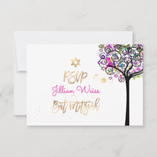 Convites Árvore de Vida de RSVP PixDezines/Neon Bat Mitzva