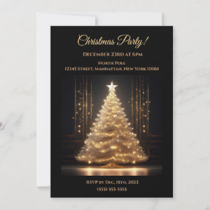 Convites Árvore Dourada de Natal Moderna Elegante