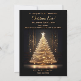 Convites Árvore Dourada de Natal Moderna Elegante