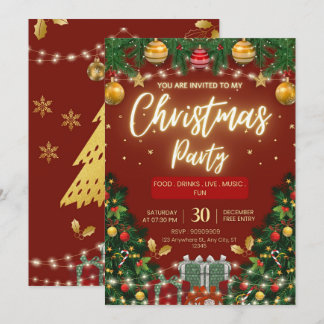 Convites Árvore Dourada Elegante | Festa de Natal