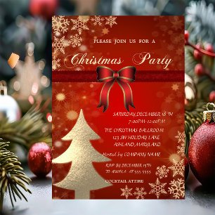 Convites Árvore Dourada Elegante, Festa de Natal Corporativ