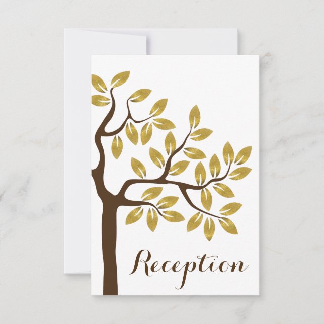 Convites Árvore elegante, folhas de papel alumínio dourado  (Frente)