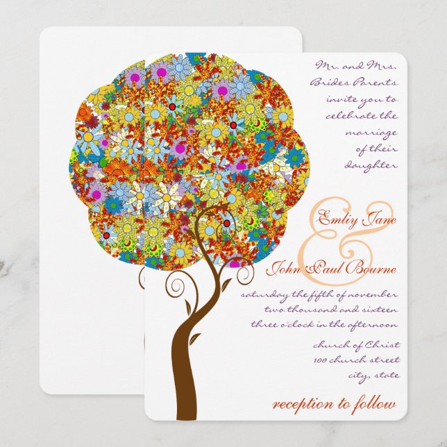 Convites Árvore Floral de Fairytales de Floresta Encantada (Frente/Verso)