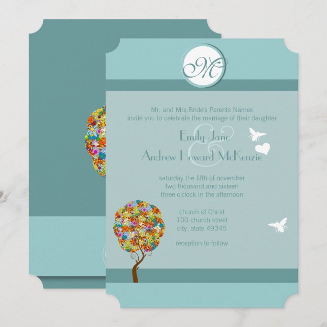 Convites Árvore foliar de papelada florestal entalada (Frente/Verso)