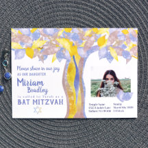 Árvore Glitter Azul e Dourada de Vida Bat Mitzvah