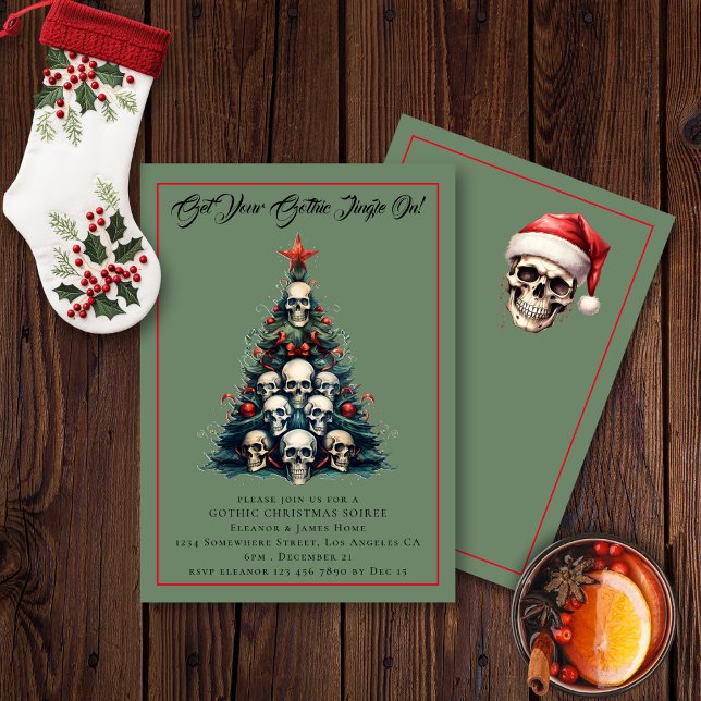 Convites Árvore Gótica Feliz Natal (Front and Back Views)