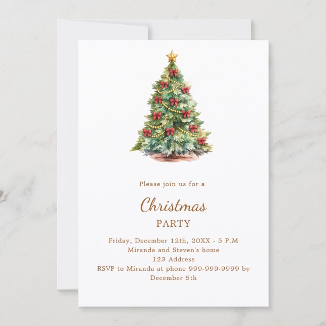 Convites Árvore laços vermelhos Festa de Natal (Frente)