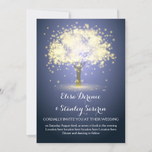 Convites Árvore mágica 1, luz cintilante azul de casament