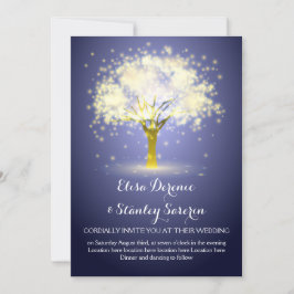 Convites Árvore mágica, luz cintilante, casamento azul
