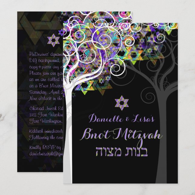 Convites Árvore PixDezines B'não Mitzvah (Frente/Verso)