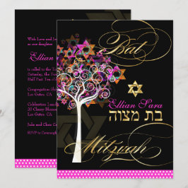 Convites Árvore PixDezines do Life Bat Mitzvah/DIY Fundo