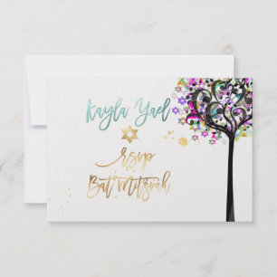 Convites Árvore RSVP PixDezines do Life Music Bat Mitzvah ✡