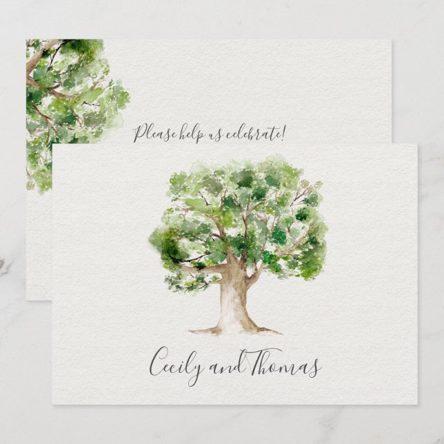 Convites Árvore Rústica De Carvalho De Aquarela (Frente/Verso)