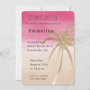 Convites Árvore Tropical Dourada de Palma Rosa Pêssego