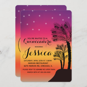 Convites Árvore Tropical Sunset Palm Quinceañera Sweet 15