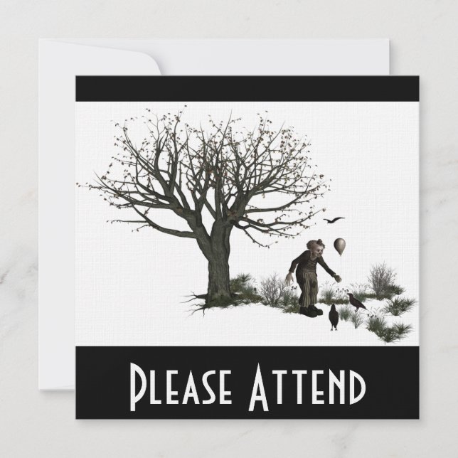 Convites Árvore velha do palhaço do balão & pássaros pretos (Frente)