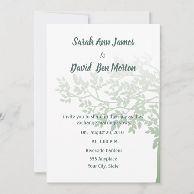 Convites Árvore Verde Folhas Brancas Casamento Cor Personal (Frente)