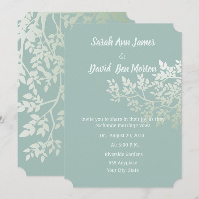 Convites Árvore Verde Folhas Brancas Casamento Cor Personal (Frente/Verso)