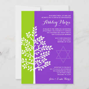 Convites Árvore verde roxa da vida Bat Mitzvah