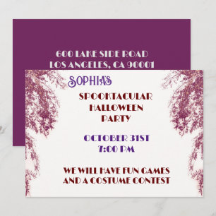 Convites Árvore Vermelha Roxa Halloween Gótica Elegante