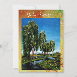 Convites ÁRVORES BIRCH NA TOSCANA,verde marrom amarelo bril