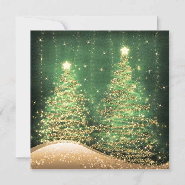 Convites Árvores Brilhantes de Natal Elegantes em Verde (Frente)