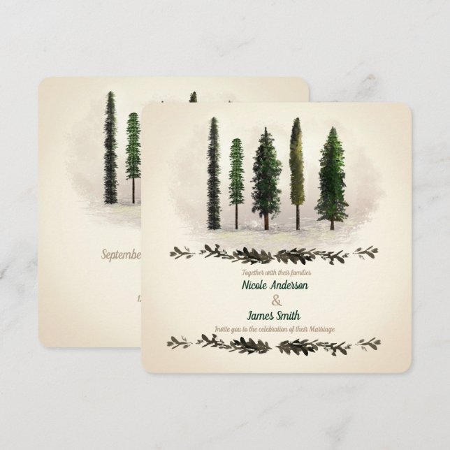 Convites Árvores da Floresta Verde Vintage Casamento Rústic (Frente/Verso)