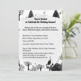 Convites Árvores de Férias Negras Minimalistas Retro Person