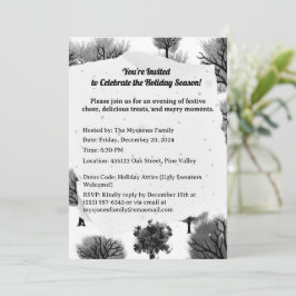 Convites Árvores de Férias Negras Minimalistas Retro Person
