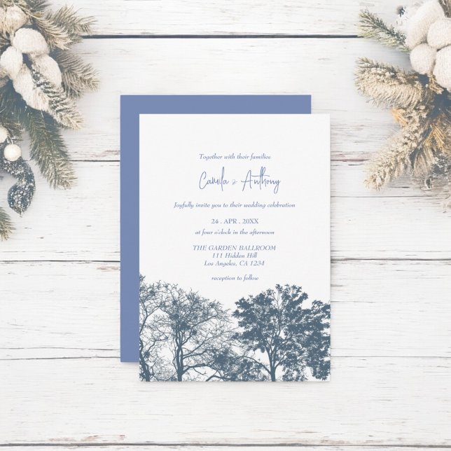 Convites Árvores de Fundo Azul Casamento Boho (Criador carregado)