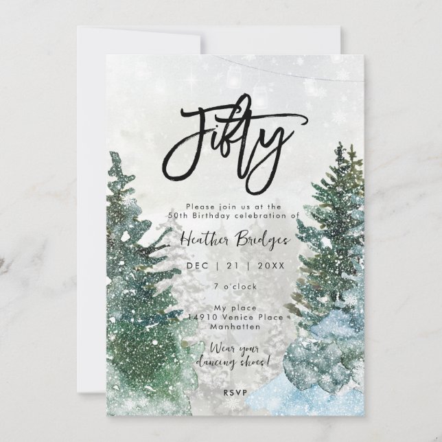 Convites Árvores de inverno neve 50ª festa de aniversário (Frente)