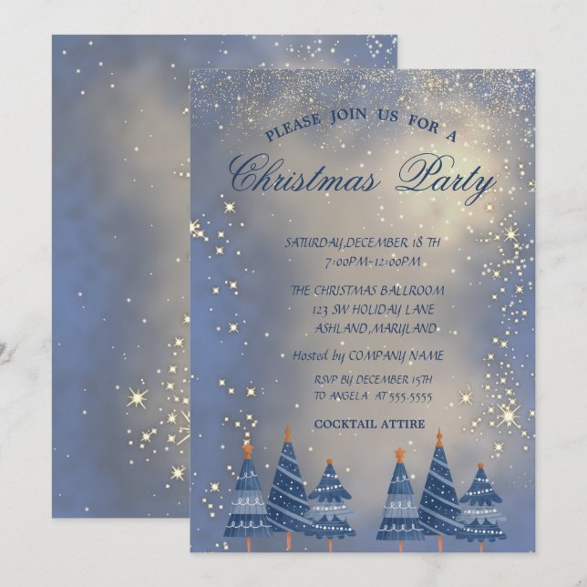 Convites Árvores de Natal Azuis Parte do Natal (Frente/Verso)