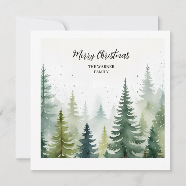 Convites Árvores de Natal de Aquarela Neve Inverno (Frente)