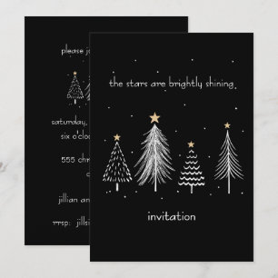 Convites Árvores de Natal Douradas, Pretas, Brancas