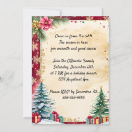 Convites Árvores de Natal e Flocos de Neve Ouro