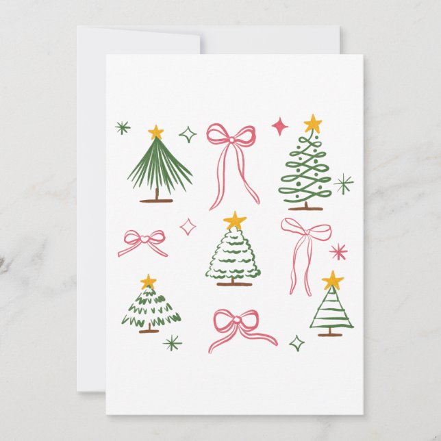 Convites Árvores de Natal e Laços Desenhados à Mão Patrão F (Frente)