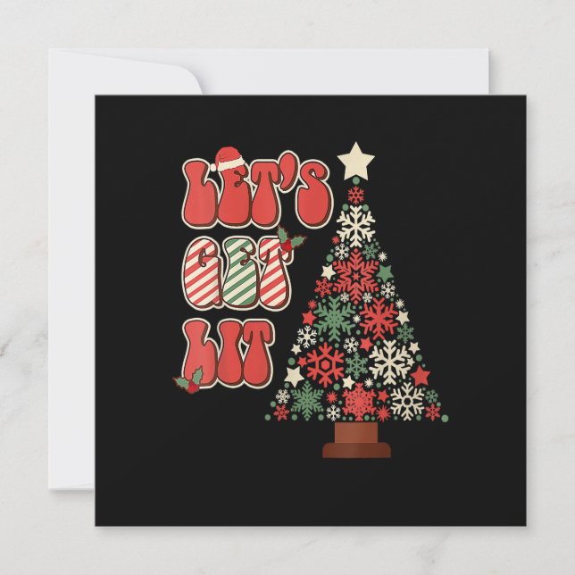 Convites Árvores de Natal Engraçadas Retro Groovy Vamos Fic (Frente)