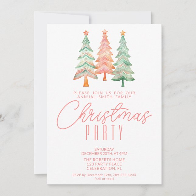 Convites Árvores de Natal Vermelhas Festa (Frente)