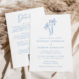 Convites Árvores de Palma Azuis Modernas Código QR Tudo em 