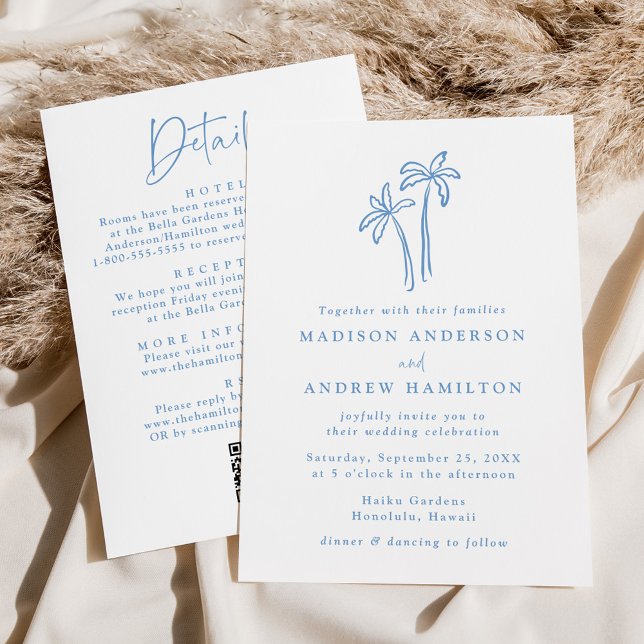 Convites Árvores de Palma Azuis Modernas Código QR Tudo em  (Criador carregado)