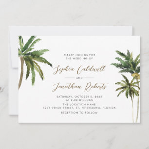 Convites Árvores de Palma Tropicais Código QR Casamento de 