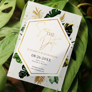Convites Árvores De Palma Tropicais, Script Dourado, Salve 