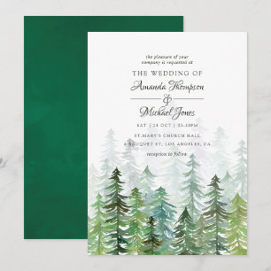 Convites Árvores de Pinheiro Aquarela Casamento de Inverno